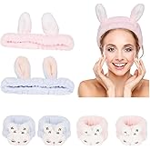 YISSION 6Pcs Face Wash Headbands and Wristbands Set Bunny Ears Headbands Spa Headband Makeup Headband Skincare Headbands with Wristbands for Women Girls Washing Face(Blue Pink)