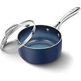 KOCH SYSTEME CS Nonstick Sauce Pan with Lid, 1 Quart Saucepan with Lid, 1 QT Nonstick Ceramic Small Sauce Pan with Stainless Steel Handle, Non-Toxic Ceramic Saucepan, Oven Safe, Gradient Blue