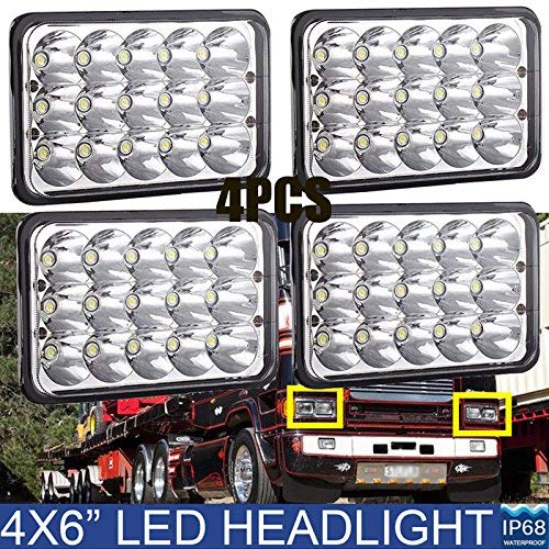 4X6 LED Headlights For Trucks Freightliner FL60 FL70 FL80 Classic FLD120 FLD112 - Rectangular Square Clear Sealed Beam H4651/H4642/H4652/H4656/H4666/H4668/H6545 Replacement Package of 4