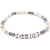 Agriajun Inspired Beaded Stretch Bracelets for Women Cute Family Lover Letter Crystal Pink Blue Beads Stackable Bracelet