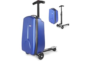 iubest Scooter Luggage Carry On Scooter Suitcase for Kids Age 4-15, Detachable & Foldable 4 in 1 Kids Suitcase, Multifunctional Ride On Travel Trolley Scooter Combo-Blue