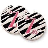 Caroline's Treasures CJ1037-ZCARC Letter Z Initial Zebra Stripe and Pink Set of 2 Cup Holder Car Coasters Absorbent Sandstone Coasters for Car Cup Holders Gifts for Men or Women, Large, Multicolor