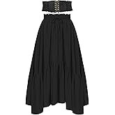 PARTTELY Women Renaissance Flowy Skirt - High Waist Renaissance Pirate Costume Women with Belt & Pockets