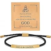 WEIBITGOOG God Is In Control Bracelet for Women Stainless Steel Tube Motivational Bracelets Adjustable Braided Stainless Steel Engraving Inspirational Faith Bracelet Christian Jewelry Gifts