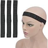 YTBYT 3 Pcs Non-Slip Adjustable Elastic Band Wavy Silicone Wig Band with Removable Hooks for Fixed Wigs (Width 1.2 Inch/3.0 cm)