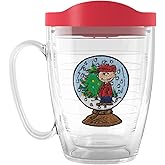 Tervis Peanuts - Charlie Brown Snoopy Christmas Snowglobe Made in USA Double Walled Insulated Tumbler Travel Cup Keeps Drinks Cold & Hot, 16oz Mug with Handle, Classic