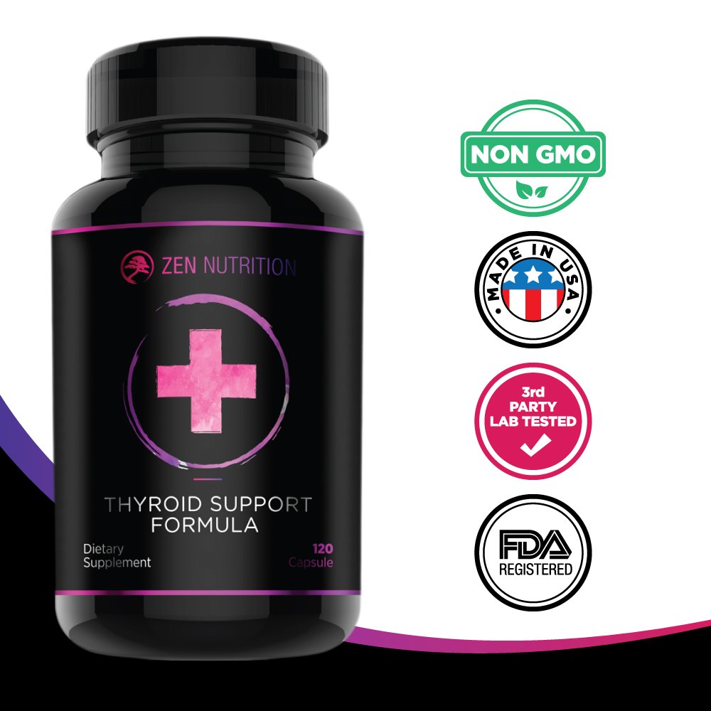 Thyroid Support Supplement | Unique Formula Forged for Focus, Energy and Metabolism | Vitamin B12 , Zinc, Ashwagandha, Iodine - Gluten Free, Made in the USA By Zen Nutrition