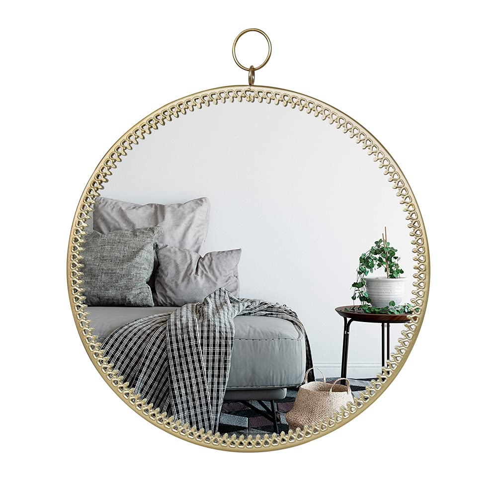 LONGWIN Gold Hanging Wall Round Mirror Decor Geometric Circle Mirror for Bathroom Bedroom Living Room 10.2inch