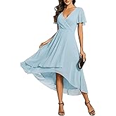 Ever-Pretty Women's Spring Chiffon Semi Formal Dresses V Neck Ruffle Sleeves High Low Cocktail Dress for Wedding Guest 2084