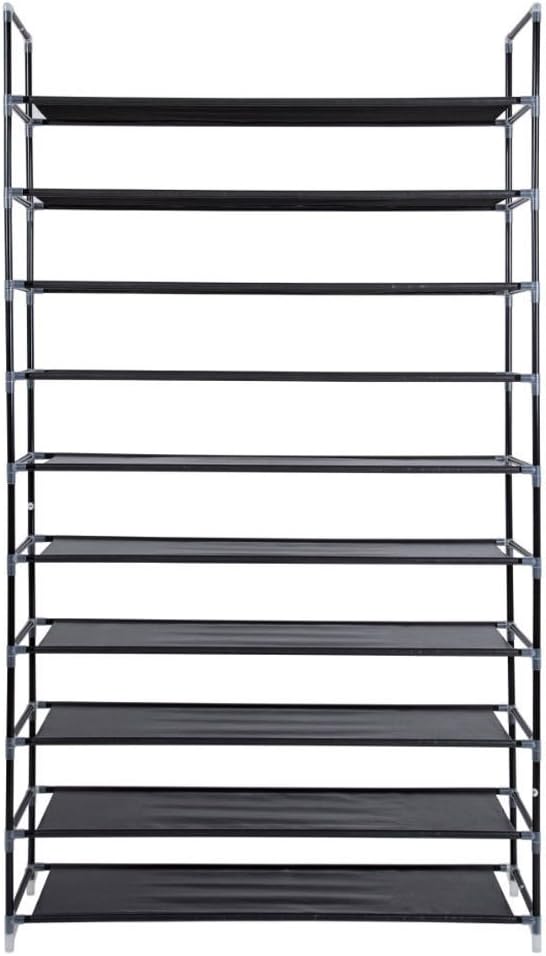 Veryke 10 Tiers Shoe Rack 50 Pairs Shoes Storage Organizer Space-Saving Freestanding Metal Shoe Tower Cabinet for Door Floor Closet, 15.5'' x 4.5'' x 30'' (Black)