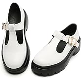 Ruiatoo Women's Mary Jane Platform Loafers - Cute Low-Heel Oxford Pumps for Work, Church, School, Dress Wedding Party Shoes (3966, White 40)