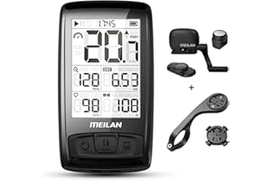 MEILAN Blade Wireless Bike Computer Cycling Computer with Backlight Speed Cadence Sensor Included Bluetooth ANT+ 80 Hours Battery 2.5in Screen Bicycle Computer Road Bike Waterproof M4