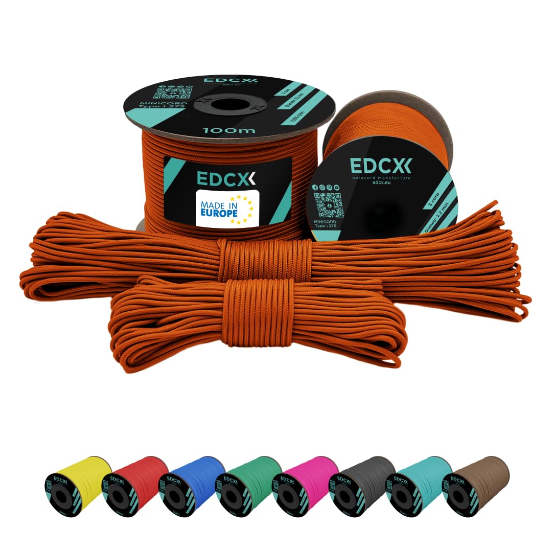 EdcX 2 mm Nylon Paracord 275 (15, 30, 50 and 100 m)– 100% Nylon rope, 3-Strand cord, Nylon cord 2 mm in Many Colours (Orange Yellow, 30 m)