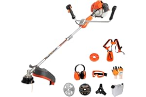 PROYAMA 51.7cc 2-Cycle Gas Powered Weed Eater Weed Trimmer, 3-in-1 Gas String Trimmer and Brush Cutter, Anti-Vibration System Tube Orange…