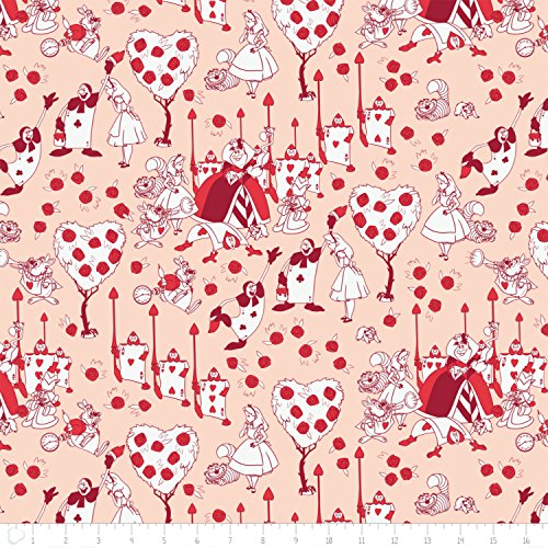 Disney Alice in Wonderland Painting the Roses White in Pink Blush Fabric From Camelot By the Yard