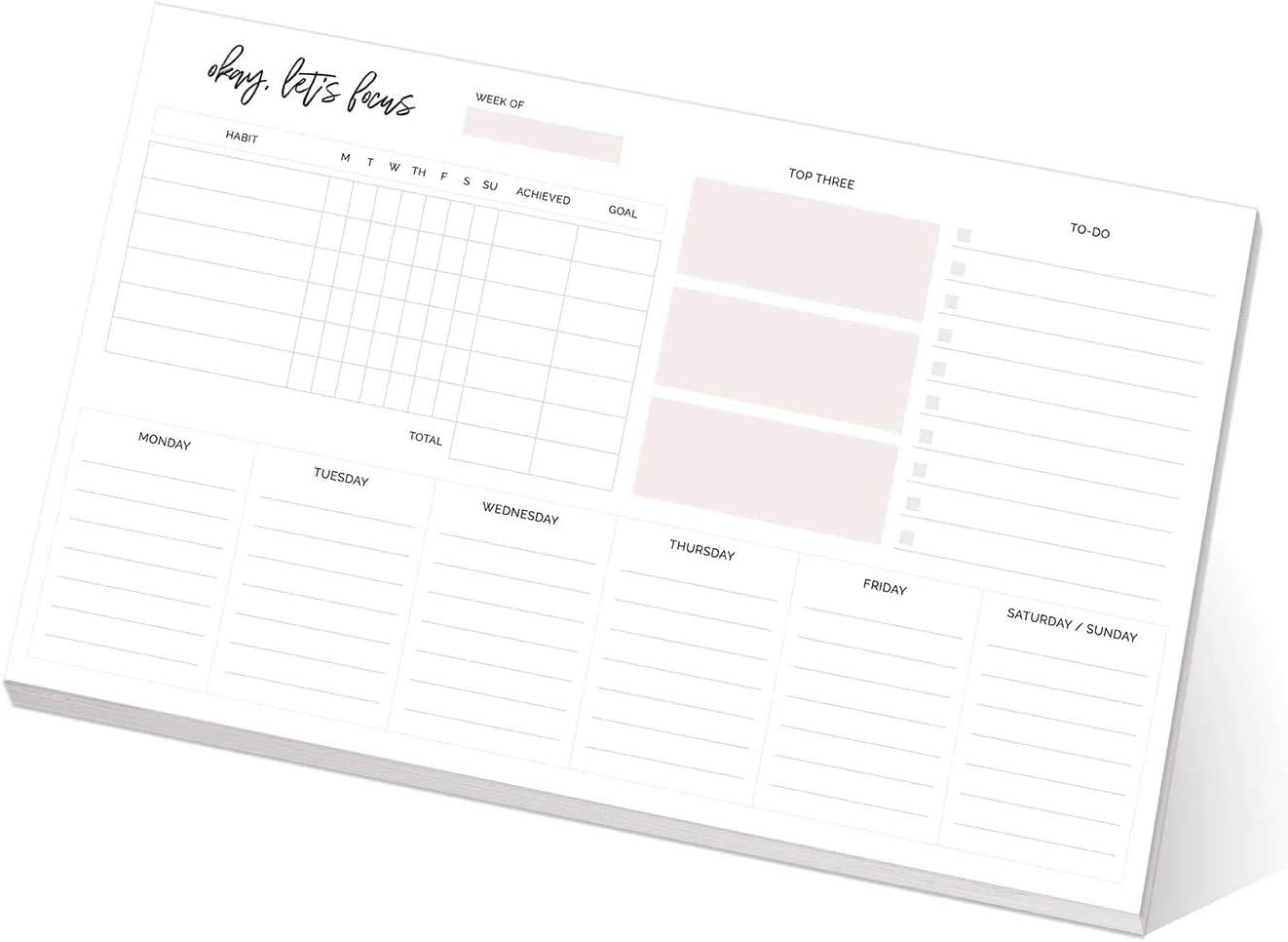 Weekly Planner Sticky Notepad / 10" x 6" Habit Tracker Repositionable Desk Pad/Motivational Weekly to-Do Pad