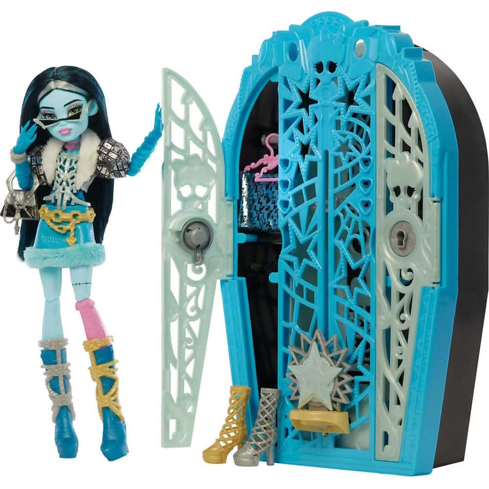 Monster High Skulltimate Secrets Doll and Accessories Set, Hauntlywood Mysteries Frankie Stein with Reveal Closet & 19+ Glam Surprises like Doll Clothes, JBG81