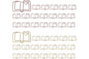 OWLFAVO 40pcs Book Shape Paper Clips with Clear Box, Rose Gold and Yellow Gold, Funny Cute Paperclips Bookmarks Planner Clips for Fun Office Supplies School Gifts Wedding Decoration