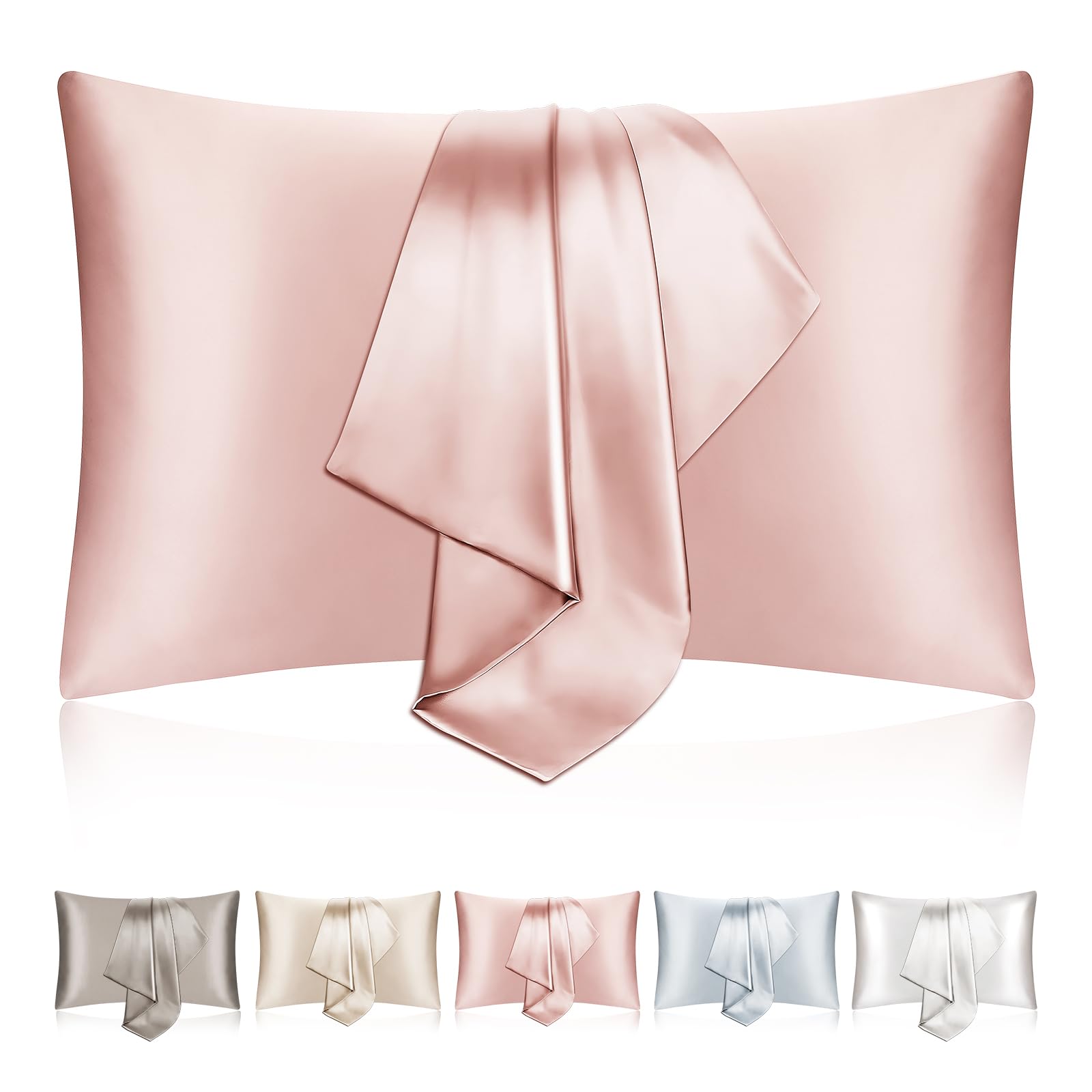 SILKTALE Zippered Mulberry Silk Set of 2 Pillowcase for Hair and Skin,Pink,Queen Size 50 x 75 cm