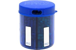 PILL THING Supplement Pill Dispenser Bottle, 6 Compartment, Labels, Easy Open, Anti-Mixing, UV Protected, Monthly Vitamin, Monster Fit Jr Medication Holder (Cobalt Blue, Small)