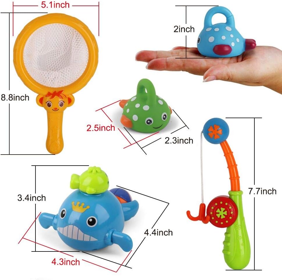 Dwi Dowellin Bath Toys Mold Free Fishing Games Swimming Whales BPA Free Water Table Pool Bath Time Bathtub Tub Toy for Toddlers Baby Kids Infant Girls Boys Age 1 2 3 4 5 6 Years Old Bathroom Fish Set: Toys & Games