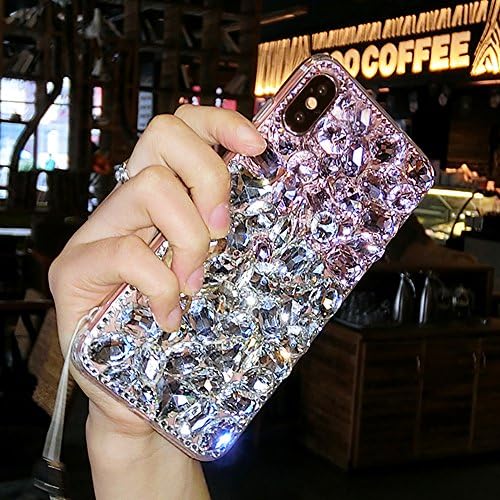 Aifeer iPhone X Diamond Case, 3D Handmade Luxury Sparkle Rhinestones Full Crystals Diamond Case Cover for iPhone X (Pink & White)