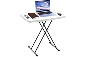 Bblife Plastic White Folding Tray Table, Heavy Duty Utility Table, 30” L x 19.5” W with 7.5"-29" Adjust Height, Portable Desk for Camping, Playing Cards, Crafting by Home and Picnic of Outdoor