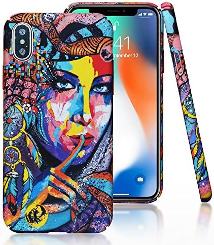 iPhone X Case,CLOUDS Smooth Premium Durable Luminous Hard PC Cool Tribe Woman Matte Oil Painting case with a free screen protector