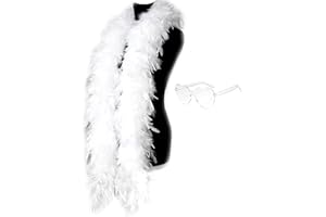 JICASTO Turkey Feather Boas, 60g 6.6ft Colors Boa with Heart Sunglasses for Women Dancing Wedding Party Cosplay Halloween