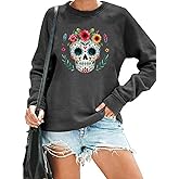HAJIEXY Day Of The Dead Sweatshirts for Women Sugar Skull Garphic Sweatshirts Casual Dia De Los Muertos Pullover Tops