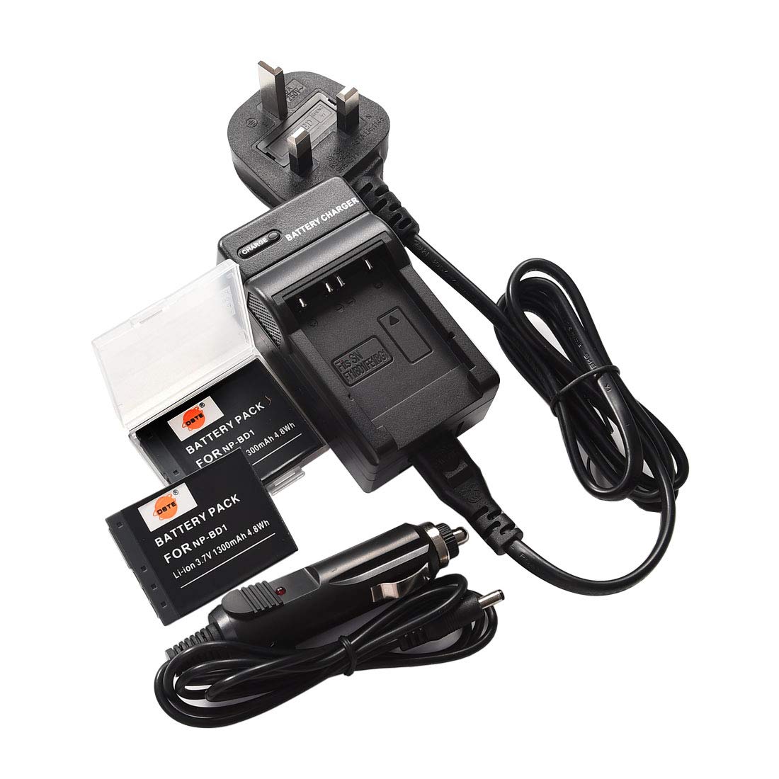 DSTE 2x NP-BD1 Rechargeable Li-ion Battery + DC02U Travel and Car Charger Compatible with Sony Cyber-shot DSC-G3, DSC-T90, DSC-T200, DSC-T300, DSC-T500, DSC-T700, DSC-T900, DSC-TX1 Camera as NP-FD1