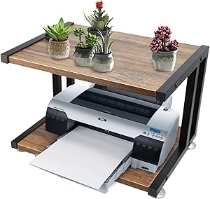 FADDA Wood Printer Stand, Multipurpose Storage Shelf for Home, Office, Printer Desk with 4 Cushion, 2 Tier (Brown)