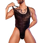 ChiaoLezhee Mesh Bodysuit for Men, Mens Thong Lingerie, Sheer Tank Top Man, Sissy Clothes Singlet Sexy Underwear Fishnet Gay