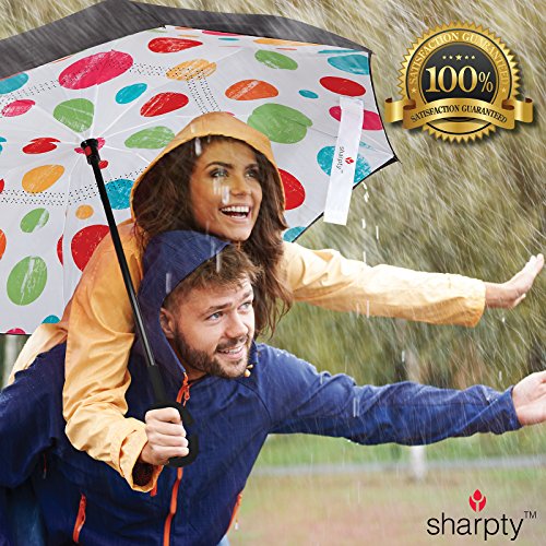 Sharpty Inverted Umbrella for Women - Windproof & Reverse - Easy to Open and Close - Upside Down & C-Shaped Handle - Rain & Wind Resistant - For Travel - Polkadots - Thumbnail 6