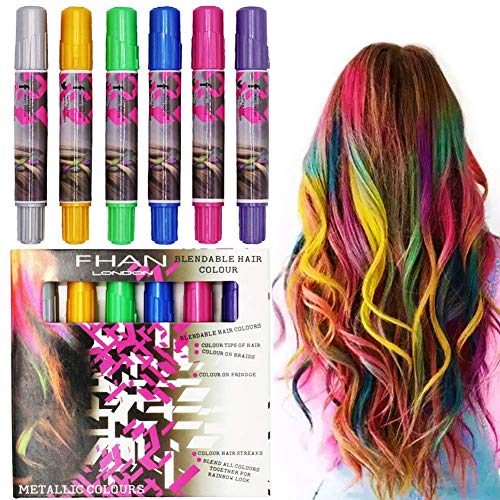 Sookoo 6 Color Hair Chalk Set Metallic Glitter Temporary Hair