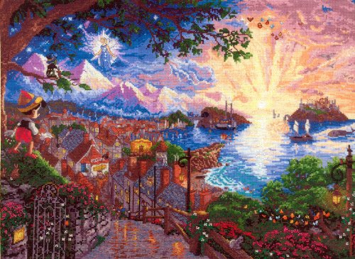 MCG Textiles Disney Dreams Collection by Thomas Kinkade Pinocchio Wishes Upon a Star Counted Cross Stitch Kit