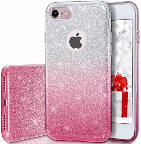 iPhone 8 Case,iPhone 7 Case,Small Knife Bling Glitter Sparkle Three Layer Shockproof Soft TPU Outer Cover + Hard PC Inner Protective Skin for iPhone 8 / iPhone 7 (Silver+Pink)