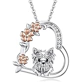 KiiKii Cat/Dog/Hummingbird/Axolotl Necklace for Women 925 Sterling Silver Heart Flower Pendant Necklace Animal Jewelry Gifts for Wife Mom Daughter