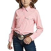 Noomelfish Girls Button Down Pearl Snap Western Shirt Cowgirl Long Sleeve Blouse Tops (5-12 Years)