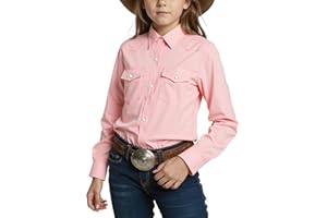Noomelfish Girls Button Down Pearl Snap Western Shirt Cowgirl Long Sleeve Blouse Tops (5-12 Years)