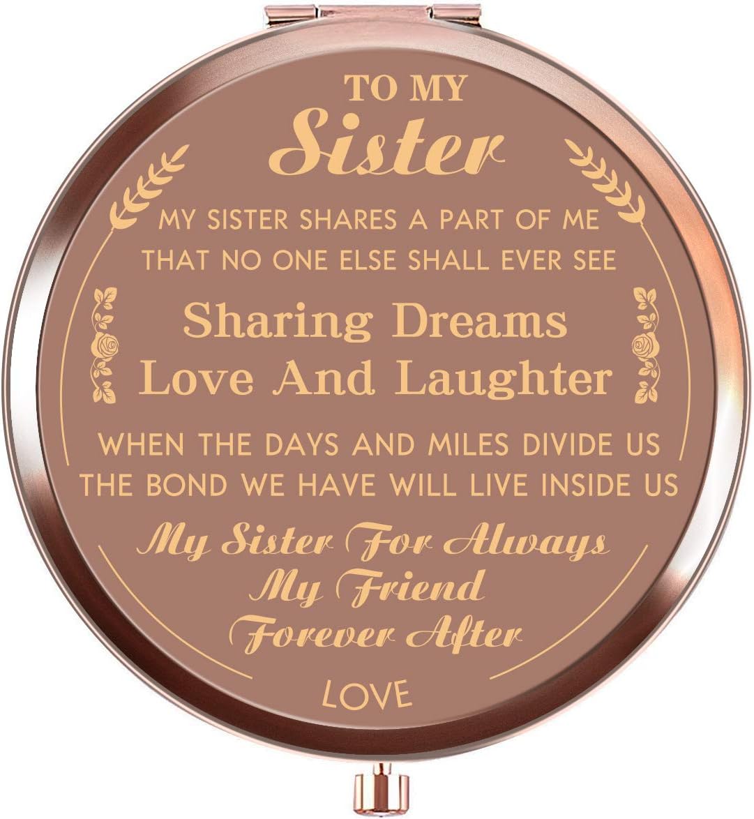 Ueerdand Sister Gifts, Unique Birthday Gift Ideas for Sister, Graduation Gifts for Her, Present for Women Girls, Rose Gold Purse Pocket Makeup Mirror (to My Sister)
