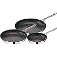 Jamie Oliver by T-FAL Cooks Direct, Stainless Steel Non-Stick Frying Pan 3 Pcs Set (20/24/28cm) (8/9/11 Inches) with Inductio