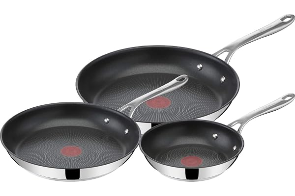 Jamie Oliver by Tefal Cooks Direct, Stainless Steel Pan Set, Frying Pans Nonstick Set 3 Pcs (20/24/28cm) (8/9/11 Inches), Ind
