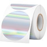 300 PCS 2 Inch Round Holographic Printable Thermal Stickers Rainbow Design Thermal Labels Strong Adhesive Thermal Printer Labels for Gift Wrapping &amp; DIY Projects - Silver (1 Roll)