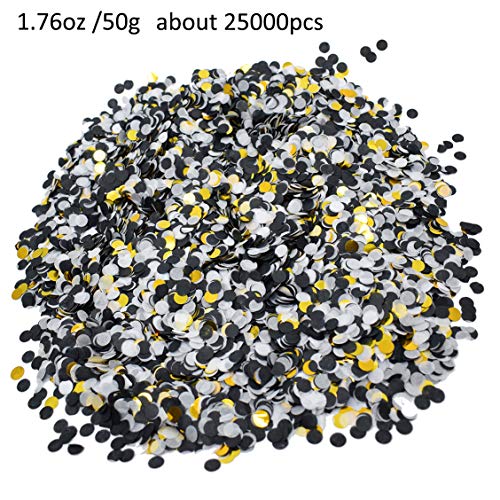 Small Circle Confetti for Party Decoration 10mm/0.4inch,1.76oz,Black White Gold - Thumbnail 2