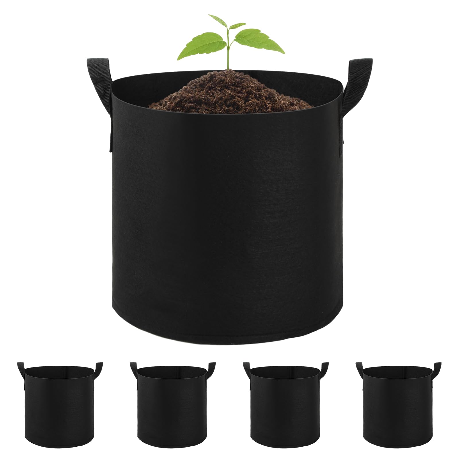 Nivofu Plant Grow Bags, 7 Gallon Fabric Grow Bagswith Handle Pack of 5, Breathable Non-Woven Fabric Plant Pots, for Garden Vegetable/Flower/Plant/Fruits Outdoor (Black)