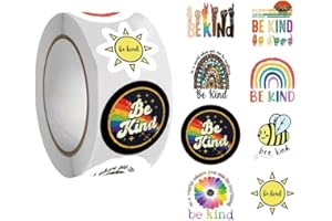 CACOMVE Be Kind Stickers (500Pcs), 8 Graphic Inspirational Quote Aesthetic Decal Rolls Self-Adhesive Seals for Kids Girls Boys for Birthday Party Supplies Decoration Gift for Water Bottle Laptop Scrapbook