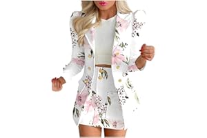 tuduoms Women's Sexy Blazer Suits Sets 2 Piece Short Blazer Outfits Puff Sleeve Formal Office Business Work Jacket Skirt Suit