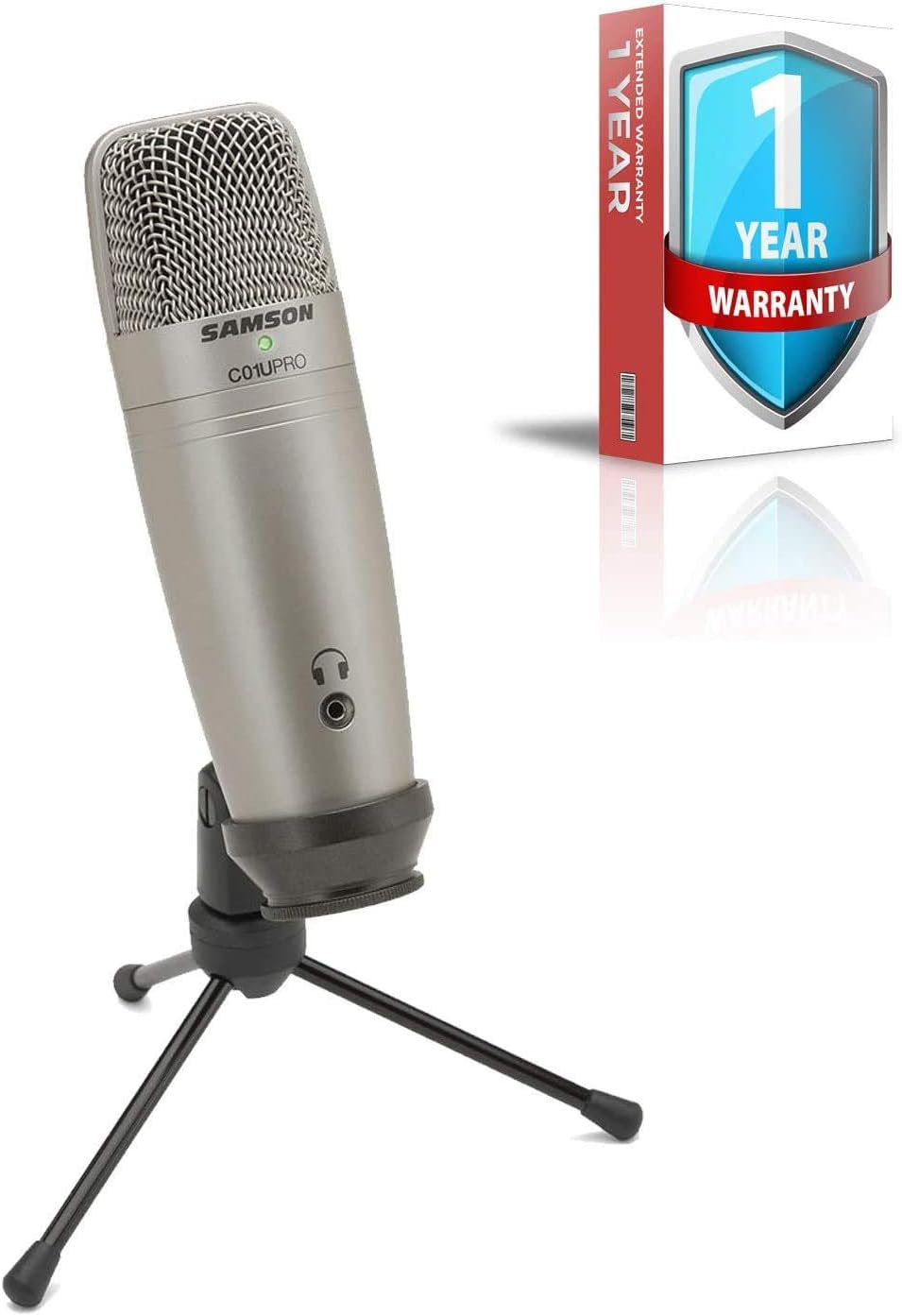 SAMSON C01U Pro USB Studio Condenser Microphone (Silver) Bundle with Additional Warranty