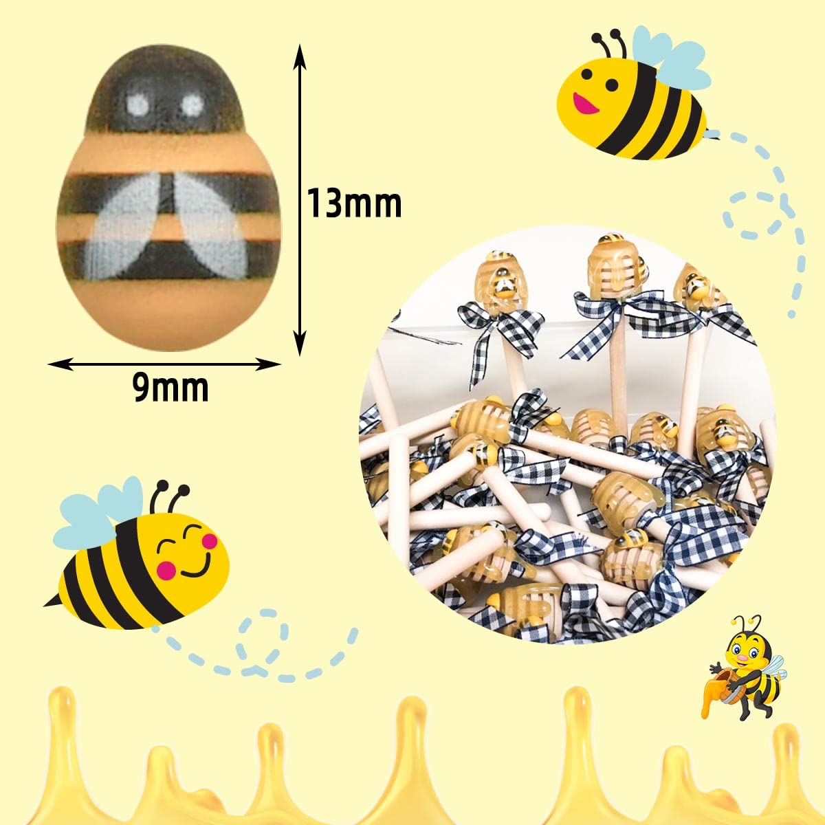 100 Wooden Mini Bees Craft Decoration for DIY Scrapbooking Party Home Wreath Decor - Flatback Self-Adhesive Embellishments